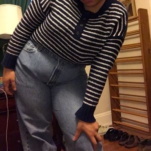 Blue and White Striped Knit American Eagle Sweater